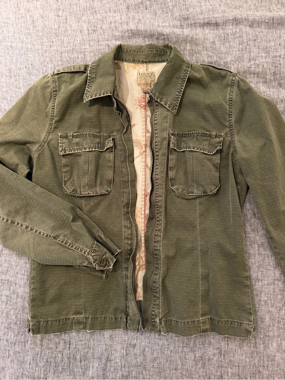 Lucky Brand Olive Green Cotton Utility Jacket Shacket Military Cargo Army M